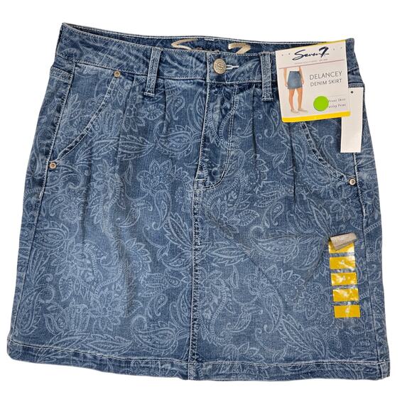 Seven7 Dresses & Skirts - Seven7 Delancy Denim Skirt Pleated Paisley Womens 4 Mini Skirt 0746